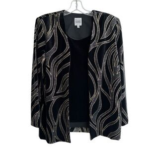 VTG R&M RICHARDS by KAREN KWONG Sz 10p Evening Jacket Top Glitter Gold Silver